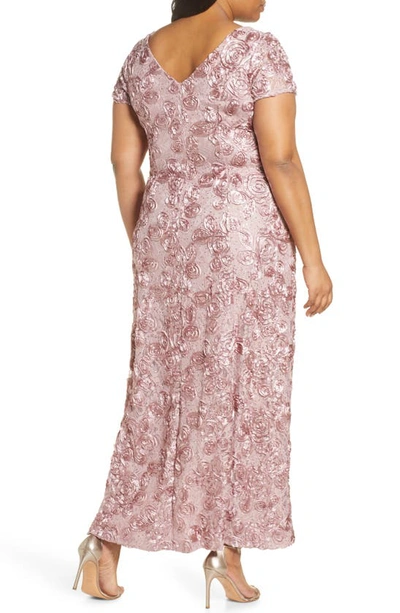 Alex Evenings Rosette Lace Short Sleeve A-line Gown In Rose