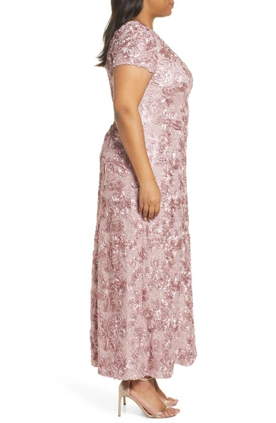 Alex Evenings Rosette Lace Short Sleeve A-line Gown In Rose