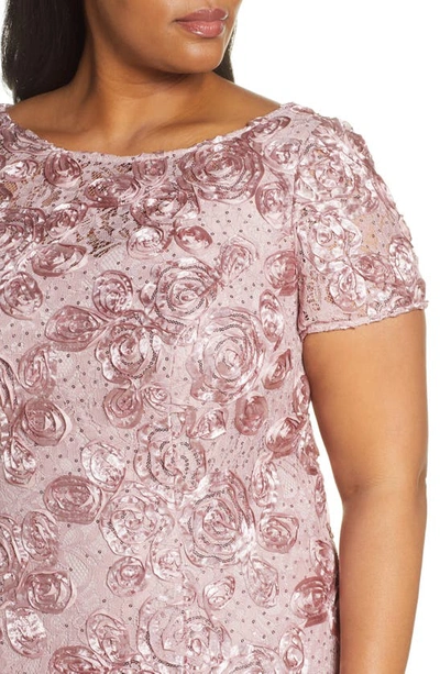 Alex Evenings Rosette Lace Short Sleeve A-line Gown In Rose