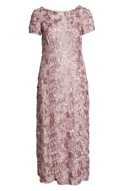 Alex Evenings Rosette Lace Short Sleeve A-line Gown In Rose