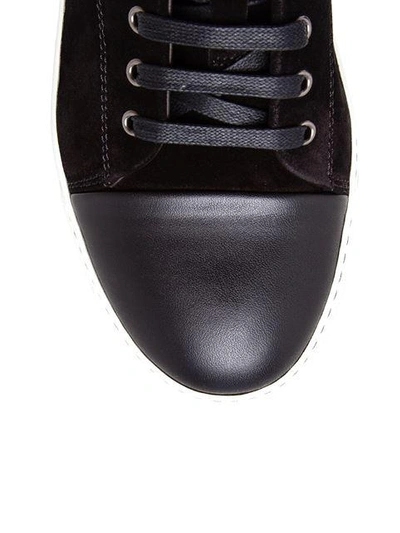 Shop Lanvin Suede And Leather Mid-top Sneakers