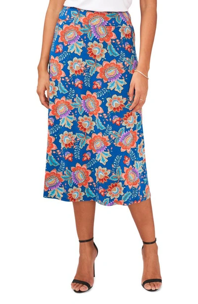 Shop Chaus Floral Midi Skirt In Blue/ Red/ Multi