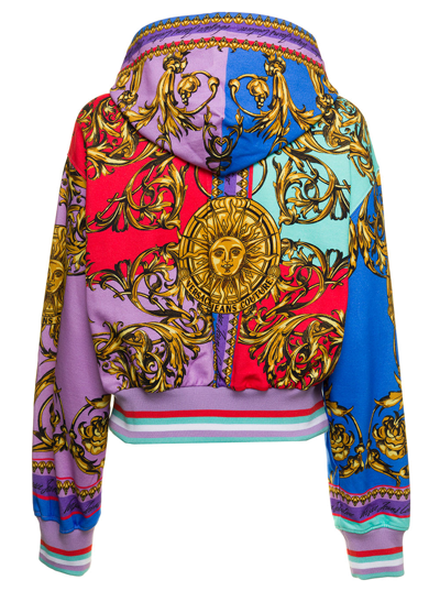 Shop Versace Jeans Couture Man Multicolor Cotton Hoodie With Baroque Print