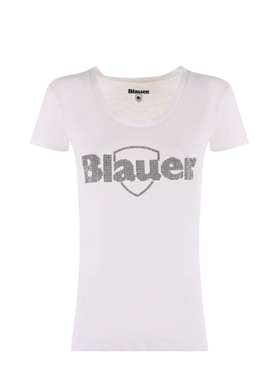Shop Blauer T-shirt  In Cotone Bianco