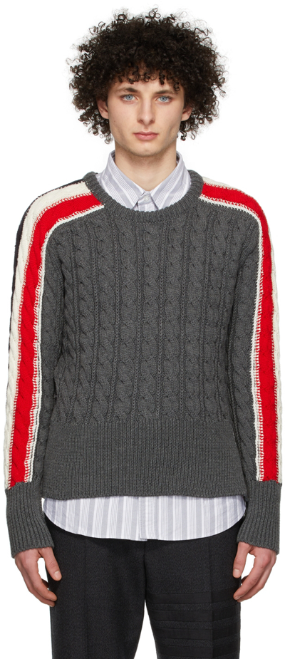 Shop Thom Browne Grey Merino Wool Sweater In 035 Med Grey