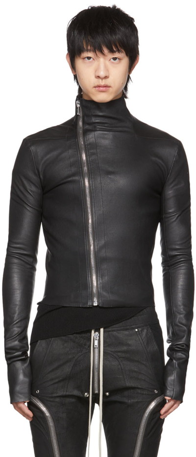 Shop Rick Owens Black Gary Leather Jacket In 09 Black