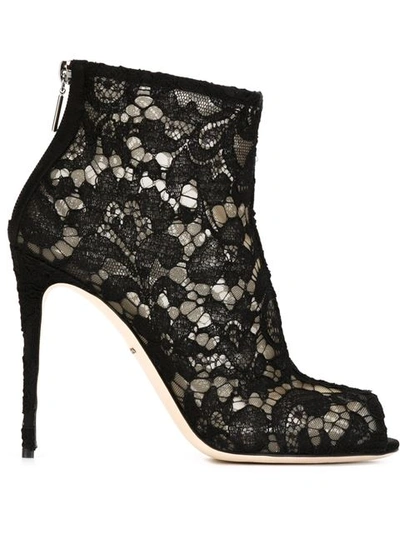 Dolce & Gabbana Floral Lace Booties In Black