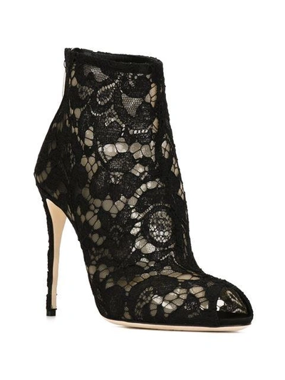 Shop Dolce & Gabbana Floral Lace Booties In Black