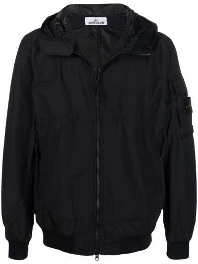 Shop Stone Island Compass Badge Lightweight Hooded Jacket In Black