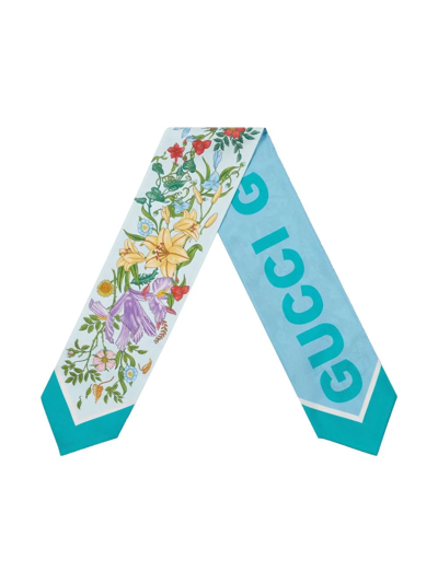 Shop Gucci Floral Pattern Scarf In Blue