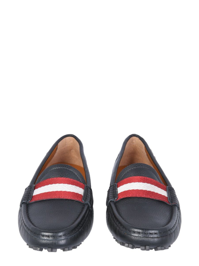 Bally Textured Leather Driver Loafers With Contrast Stripe In Black