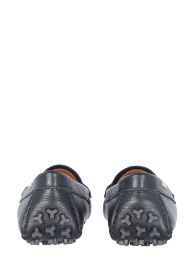 Bally Textured Leather Driver Loafers With Contrast Stripe In Black