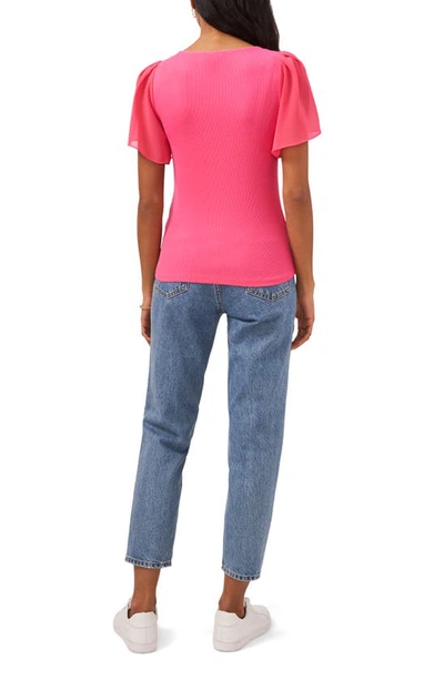 Shop 1.state Flutter Sleeve Rib Knit T-shirt In Berry Pink