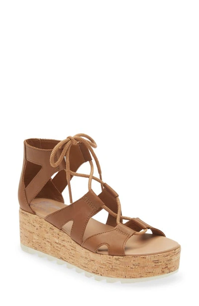 Shop Sorel Cameron Platform Gladiator Sandal In Velvet Tan Chalk