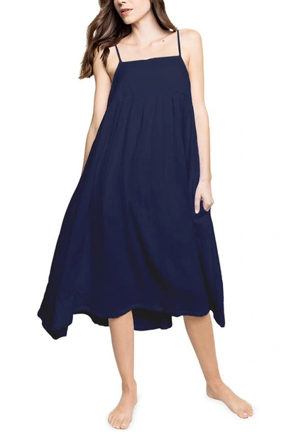 Shop Petite Plume Serene Cotton Gauze Nightgown In Navy