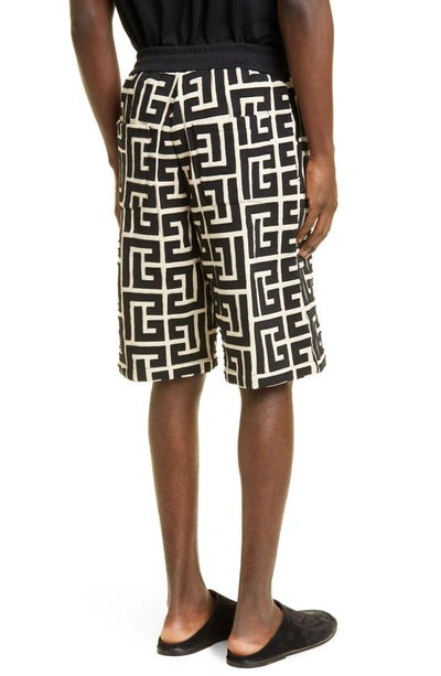 Shop Balmain Monogram Cotton Bermuda Shorts In Gfe - Ivory/ Noir