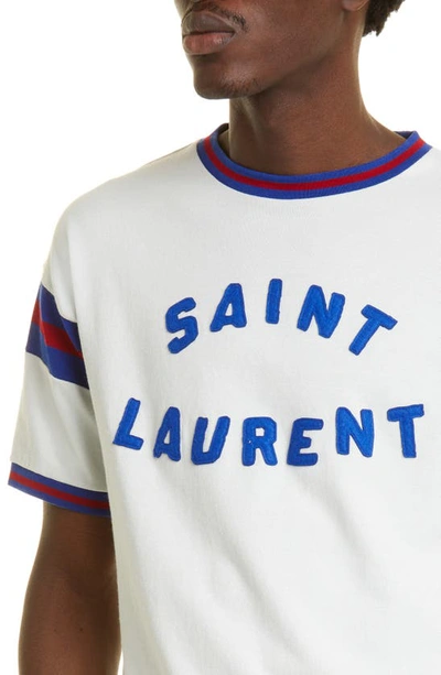 Shop Saint Laurent Felt Logo T-shirt In Dirty Ecru/ Bleu/ Roug 9582