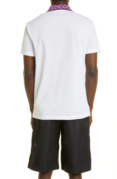 Shop Versace Tailored Fit Greca Collar Polo In Optical White
