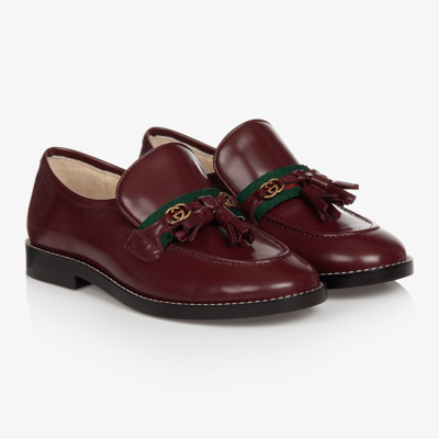 Shop Gucci Red Leather Web Loafers