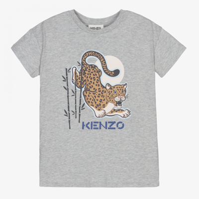 Shop Kenzo Boys Grey Cotton Tiger T-shirt