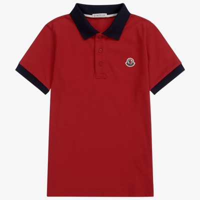Shop Moncler Boys Teen Red Logo Polo Shirt