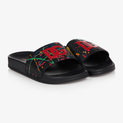 Shop Dolce & Gabbana Boys Black Splash Sliders