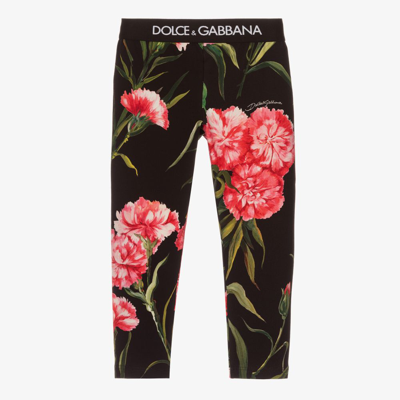 Shop Dolce & Gabbana Girls Black Carnation Leggings