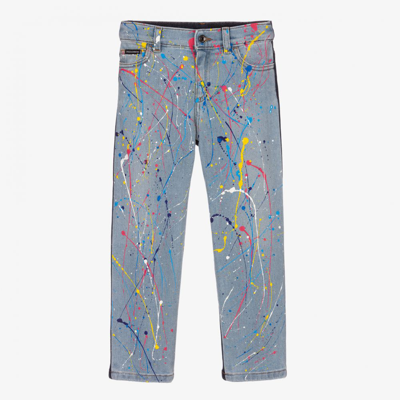 Shop Dolce & Gabbana Boys Blue Colour Splash Jeans