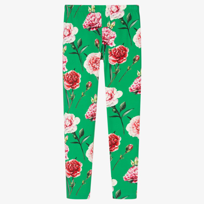 Shop Dolce & Gabbana Girls Teen Green Carnation Leggings