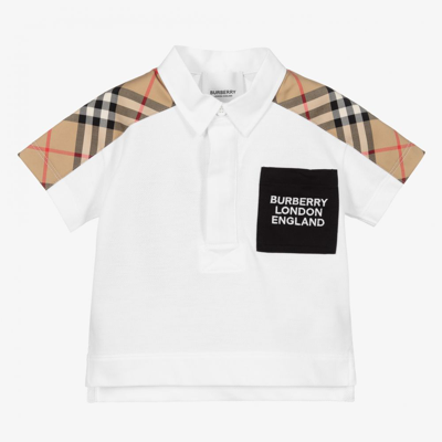 Shop Burberry Boys Vintage Check Baby Polo Shirt In White
