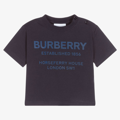 Shop Burberry Baby Boys Blue Cotton T-shirt