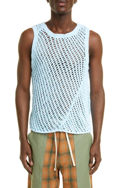 Blue Hand Knitted Tank Top In Powder Blue