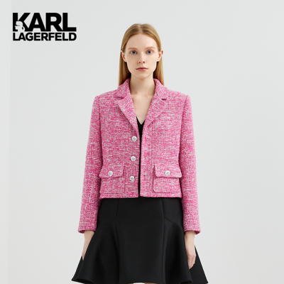 Shop Karl Lagerfeld 玫红粗花呢短款夹克221l1405 玫瑰粉丝 38