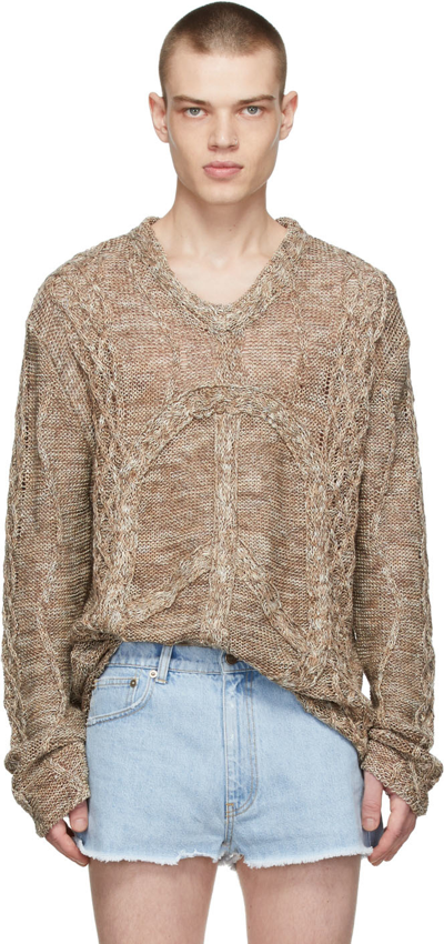 Shop Erl Brown Linen Sweater