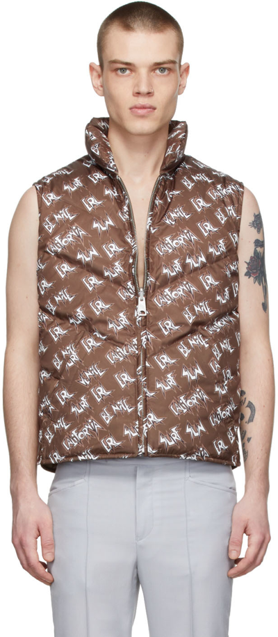 Shop Erl Khaki Polyester Down Vest In Brown