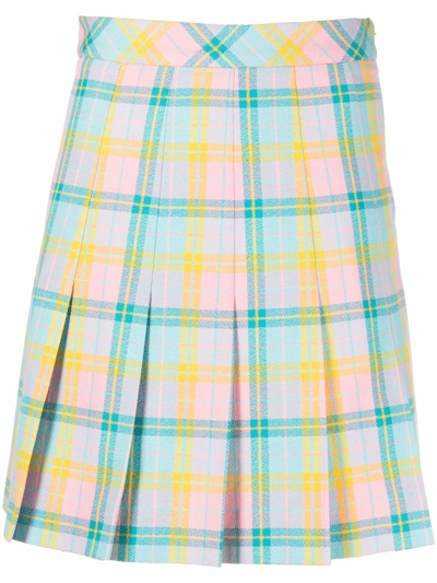 Shop Moschino Tartan-check Pleated Skirt In Blue