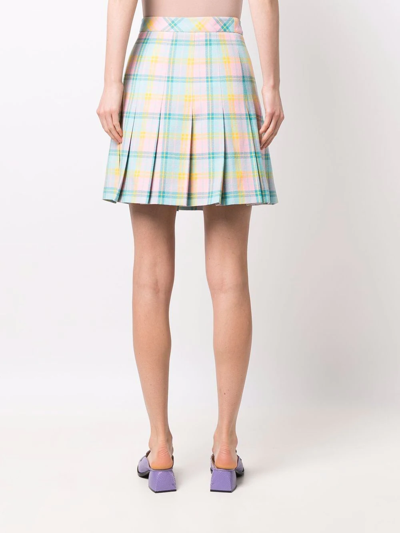 Shop Moschino Tartan-check Pleated Skirt In Blue