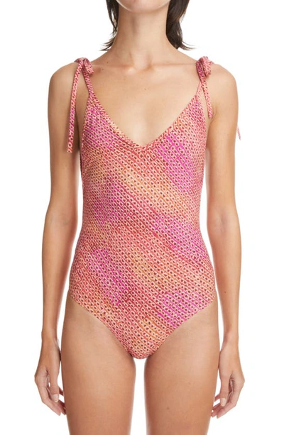 Shop Isabel Marant Swan Print One-piece Swimsuit In Tangerine