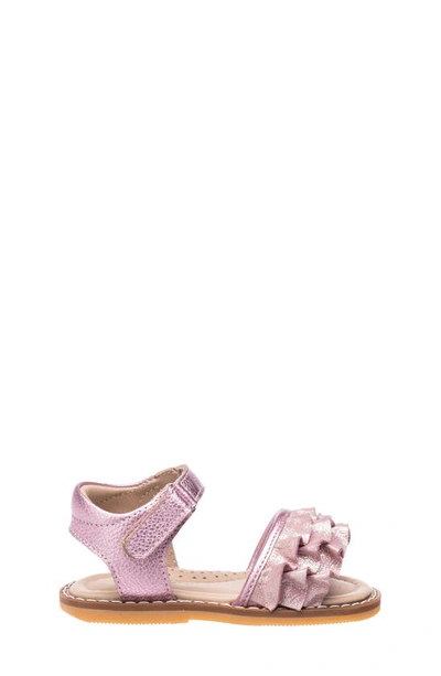 Elephantito Girl's Flamenco Ruffle Metallic Leather Sandals, Baby In Carnation