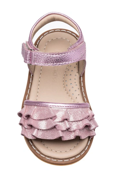 Elephantito Girl's Flamenco Ruffle Metallic Leather Sandals, Baby In Carnation