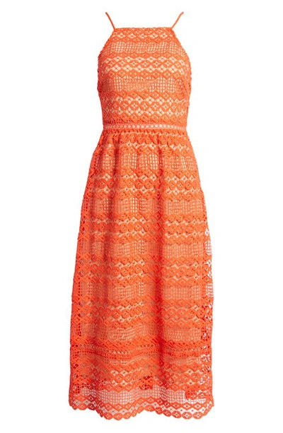 Shop Adelyn Rae Alani Crochet Lace Midi Dress In Mandarin Red