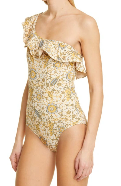 Shop Ulla Johnson Martina Ruffle One-piece Swimsuit In Citrus
