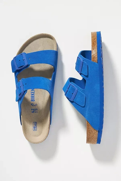 Shop Birkenstock Arizona Suede Soft Footbed Sandals In Blue
