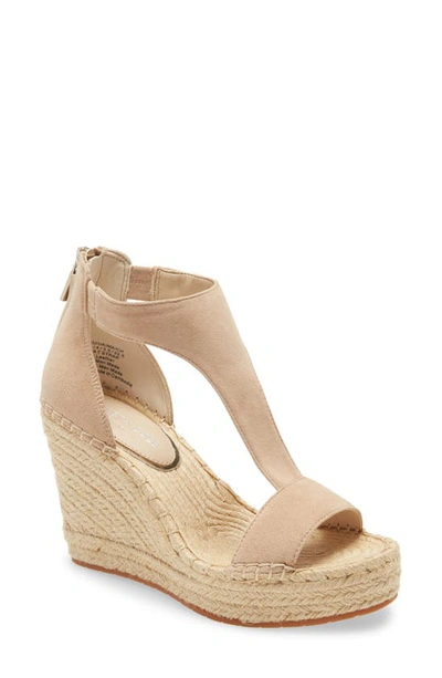 Shop Kenneth Cole New York Olivia T-strap Wedge Sandal In Buff Suede
