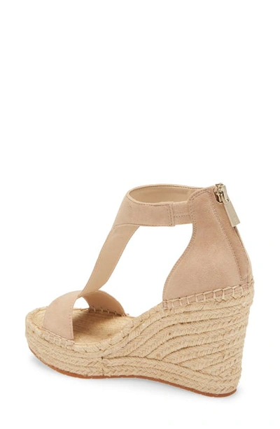 Shop Kenneth Cole New York Olivia T-strap Wedge Sandal In Buff Suede