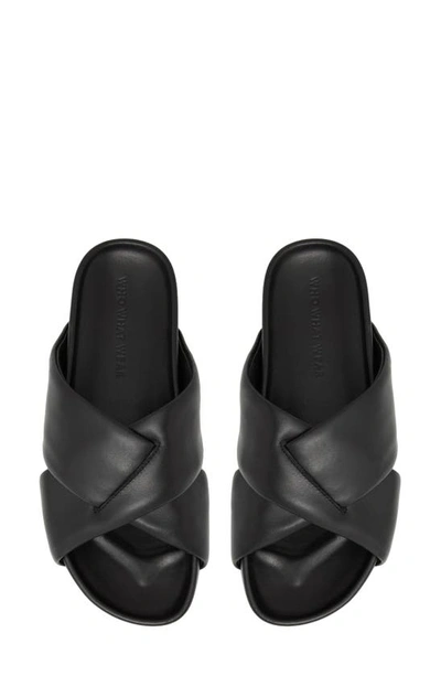 Shop Who What Wear Allie Slide Sandal In Jet Black Leather