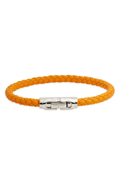 Shop Ferragamo Salvatore  Scoubi Braided Leather Bracelet In Zestorange Tg19