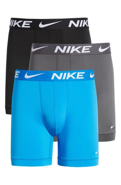 Shop Nike 3-pack Dri-fit Essential Long Leg Boxer Briefs In Photo Blue/ Dark Grey/ Black