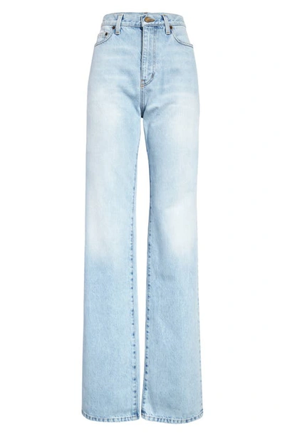 Shop Saint Laurent Janice High Waist Straight Leg Jeans In Clear Sky Blue