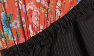 Shop Junya Watanabe Mixed Media Wool & Cotton Voile Dress In Orange/ Black Multi